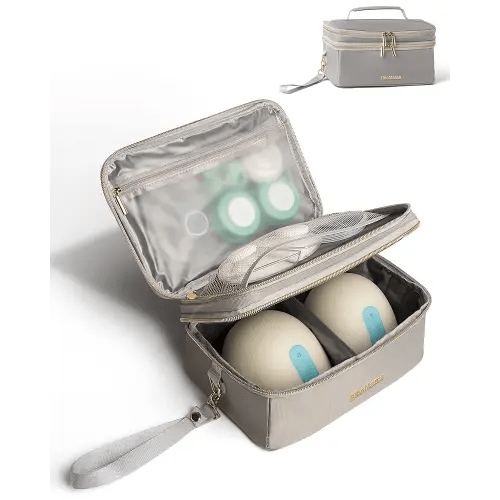 Breast Pump Bag, Breastmilk Cooler Travel Bag, Portable & Protective Pump Carrying Case Compatible with Major Wearable Pumps for Work, Travel (Grey)
