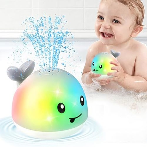 Whale Bath Toy Sprinkler, Light Up Bath Toys for Kids Ages 1-3 Babies 6-12-18 Months, 1 2 3 Year Old Boys Girls Valentines Toddler Birthday Gifts, Bathtub Pool Water Table Toys