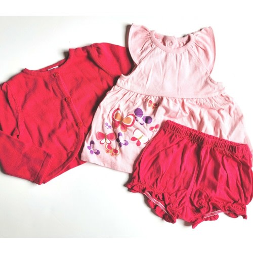 Gymboree 12-18 mo Sunset Glow Butterflies Top Bloomers Cardigan Set Pink NWT