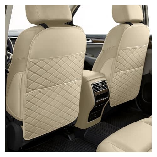 Seat Back Protectors for Kids, Car Kick Mats for Back of Front Seats with Large Pocket Organizer, Waterproof, Protects Against Dirt, Scuffs & Scratches, Fits Most Vehicles, 2PCS (Beige)