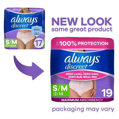 Always Discreet Adult Incontinence Underwear for Women, S/m, 19 CT HSA/FSA Eligible