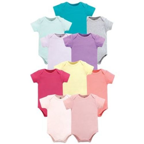 Hudson Baby Infant Girls Cotton Bodysuits 10-Pack, Solid Girl Brights, 12-18 Months