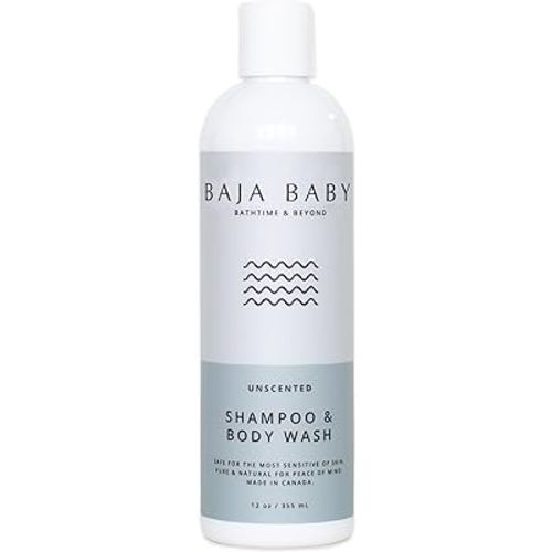 Baja Baby Unscented Shampoo & Body Wash - Organic, Gluten-Free, Vegan, EWG VERIFIED™ - Ideal for Sensitive Skin - All Natural, Tear-Free, Hypoallergenic, Paraben-Free & Fragrance-Free - 12 oz Bottle