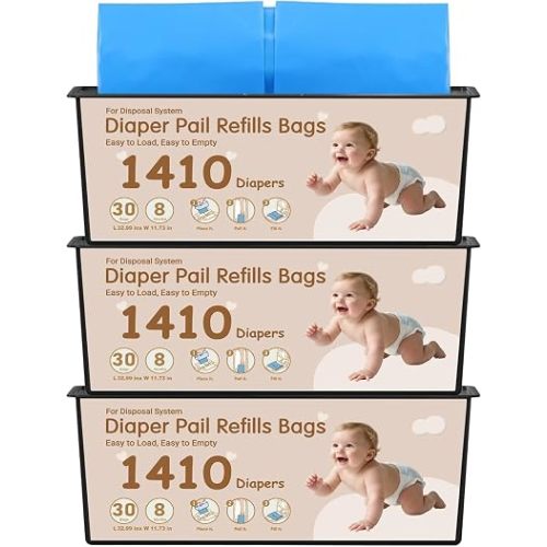 90 Bags Diaper Pail Refills Bags Compatible with Genie Easy Roll Signature & Platinum Diaper Pails, 7-Layer Odor-Barrier Technology, 3 Pack