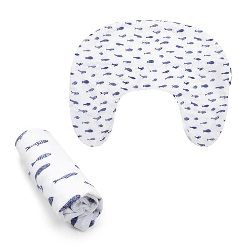 Boppy Nursing Pillow Cover, Neutral Navy Fish, Single Cover, Easy-On Slipcover with Extra Soft 100% Polyester Microfiber Fabric for the Redesigned Nursing Pillow
