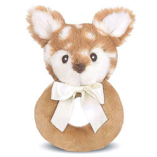 Bearington Collection Baby Lil' Willow Plush Stuffed Animal Fawn Soft Ring Rattle, 5.5 inch- Unisex