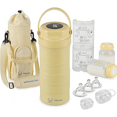 4ALLFAMILY 22oz Breast Milk Cooler Travel Bag – Larger Capacity Stores 2x11oz Bottles for More Milk - 24+ Hour Biogel Cooling & TSA-Compliant - Breastmilk Cooler Storage with Silicone Nipples – Ivory
