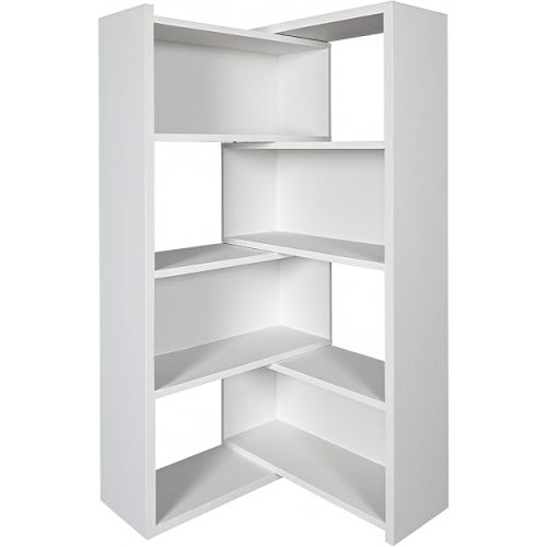 Expandable 3-in-1 Convertible Bookcase with Adjustable Width, Corner & Straight Shelf Design, 4-Tier Modern Storage Organizer, Space-Saving (White, 23.6" × 11.8" × 63.0")
