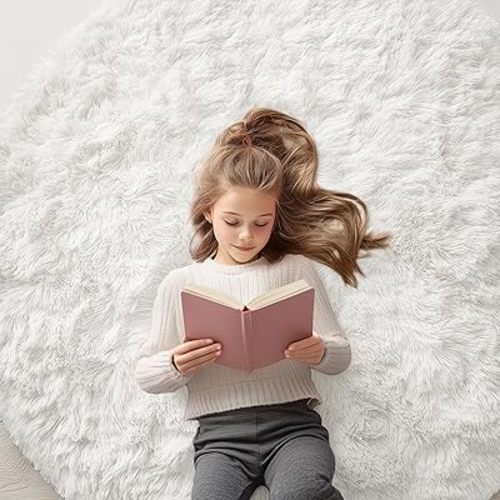 OLANLY Ivory Round Rugs for Bedroom - Machine Washable, 5 ft Circle Area Rugs for Living Room, Soft and Fluffy Shaggy Carpet for Teen Girls and Boys, Nursery Rooms, Dorms, Home Decor Aesthetic