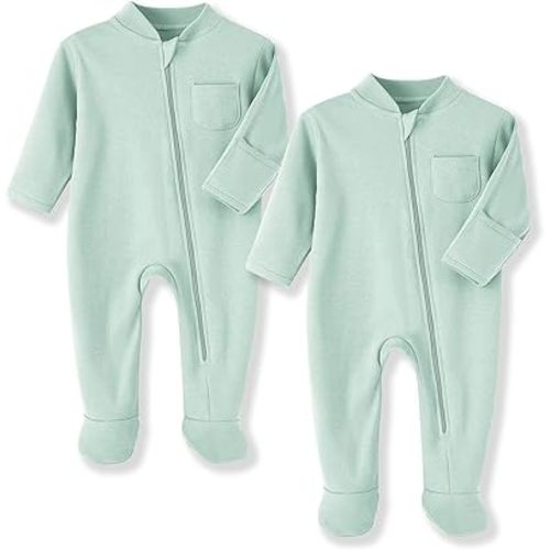 Eleven's Kingdom Baby Kids Sleep and Play,Baby Cotton Pajamas with Mitten Cuffs, 2 Way Zipper Footed Sleeper 0-12 Month