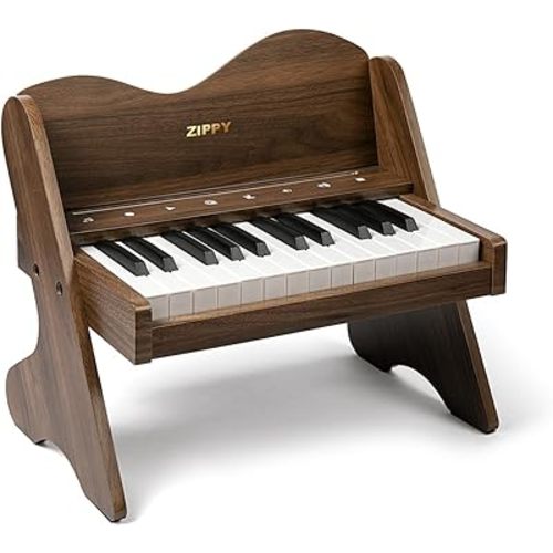 ZIPPY Kids Piano Keyboard, 25 Keys Digital Piano for Kids, Touch Sensitive Control Panel, Volume Adjustable, Mini Music Educational Instrument Toy, Wood Piano for Toddlers Girls Boys (Walnut)