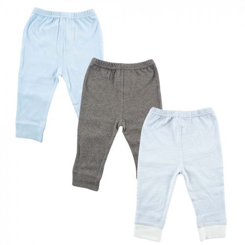 Luvable Friends Baby and Toddler Boy Cotton Pants 3pk, Light Blue Stripe, 0-3 Months