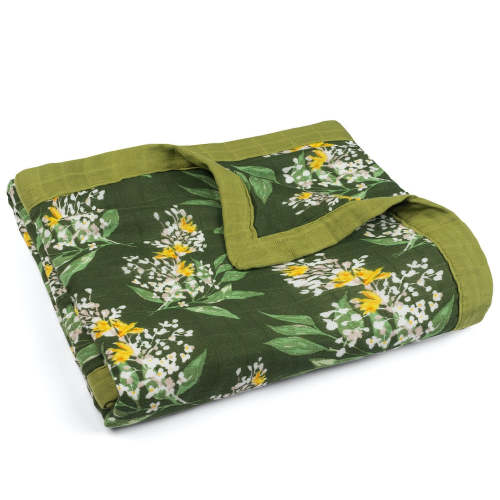 Green Floral Big Lovey Three-Layer Muslin Blanket
