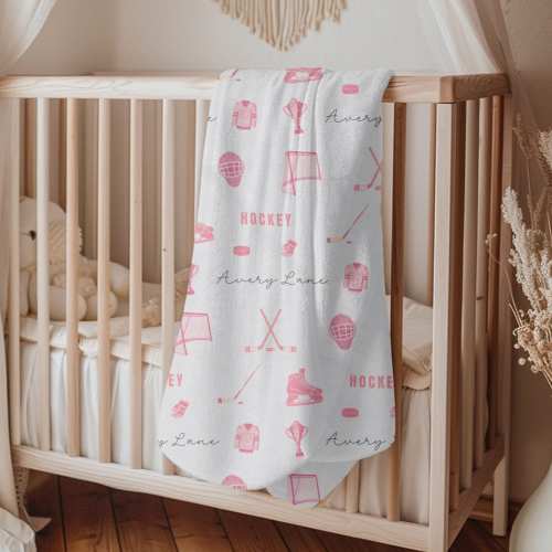 Personalized Hockey Baby Blanket for Hockey Lover Baby Shower Gift Idea for Baby Girl Custom Name Crib Blanket for Baby Boy Hockey Fan Gift