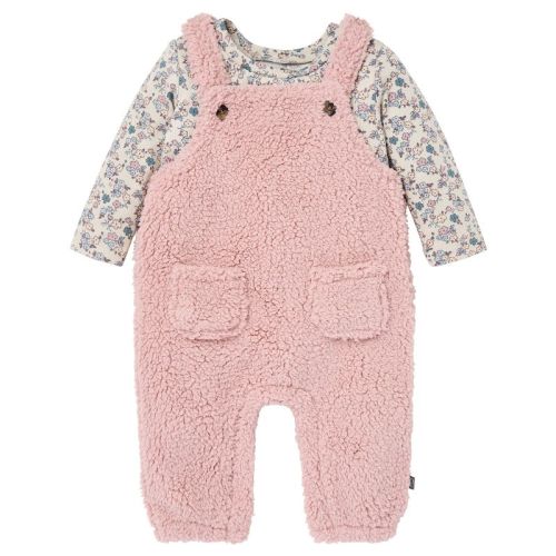 Modern Moments by Gerber Baby Girls' 2-Piece Plush Overall With Long Sleeve Top, Pale Mauve, 3-6 Months
