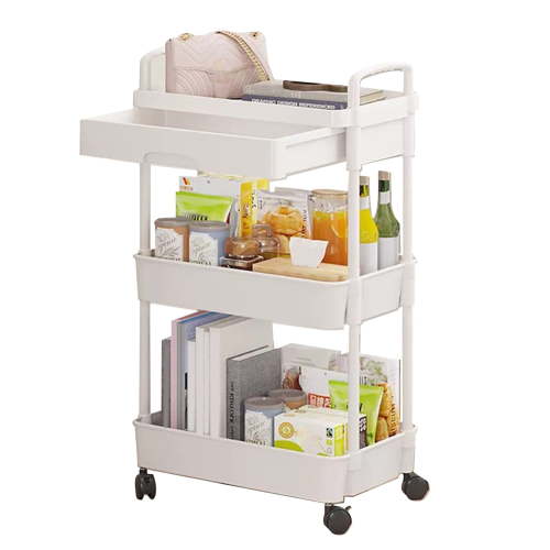 ZNNT Rolling Utility Cart Storage Rack with 360-Degree Swivel Wheels Multi-Tier Shelves Design Easy Assembly Multifunctional Storage Trolley