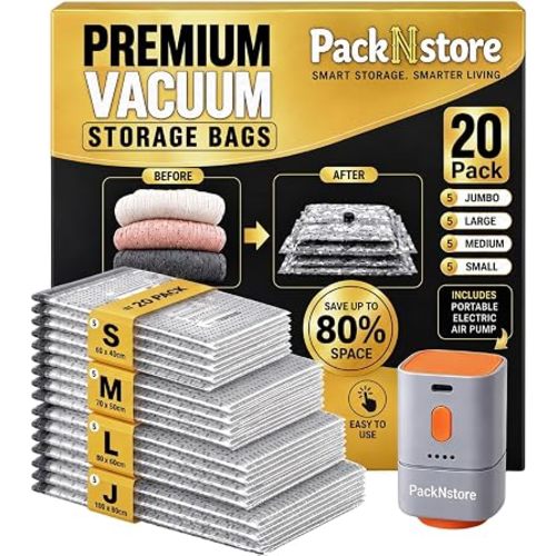 20 Pack Vacuum Storage Bags with Pump - Space Saver Bags