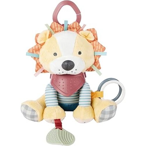 Skip Hop Bandana Buddies Soft Textured Baby Activity and Teething Toy for Multi-Sensory Play with Rattles, Crinkle Sounds, Squeaker and Mirror, Attaches to Stroller and Car Seat, Lion, Age 0+