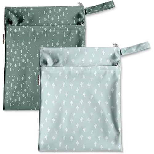 Mama Koala Waterproof Wet Dry Bags for Baby Items, Cloth Diapers, Swimsuits, Travel, Gym Clothes, Beach, Pump Parts, Toiletries, Two Zippered Pockets, 2 Pack (W017)