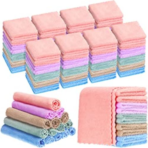Handepo 100 Pack Baby Washcloths Bulk 10 x 10 Inch Microfiber Coral Fleece Baby Face Towels Absorbent and Soft Wash Cloths for Newborns Infants and Toddlers(Colorful)