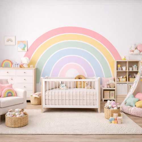 Pastel Rainbow Wall Decal, Large Nursery Decor, Kids Room Sticker