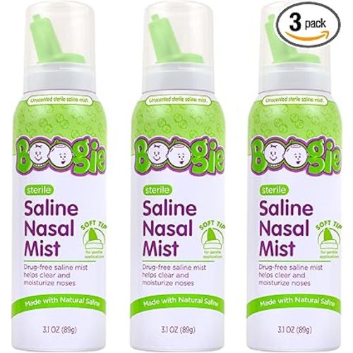 Boogie Baby Saline Nasal Spray Mist, Allergy Relief, Nasal Decongestant, Made with Saline, Unscented, 3.1 Ounce (Pack of 3)…