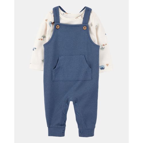 Baby Boy 2-Piece Long-Sleeve Tee & Waffle Knit Coverall Set - Blue/White