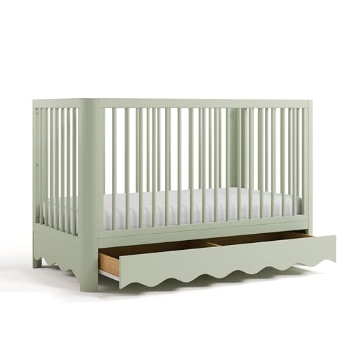 Storkcraft Casablanca Convertible Crib with Drawer and Toddler Guardrail (Sage) – GREENGUARD Gold Certified, Toddler Bed Conversion Kit Included, Fits Standard Crib Mattress, Crib with Storage