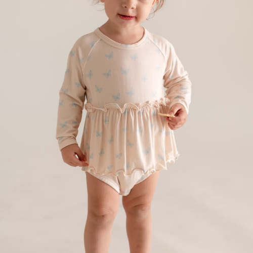 Infant Long Sleeve and Skirt Onesie in Blue Butterflies – Silks Design