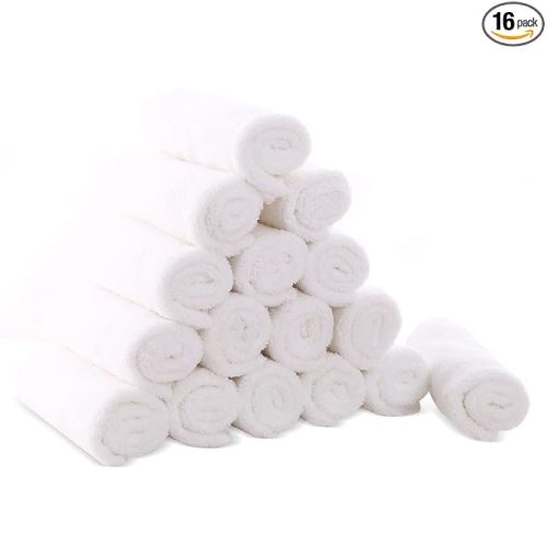 Cute Castle Ultra-Soft Baby Washcloths, 16 Pack - 9" by 9", Gentle on Sensitive Skin for Face and Body, Plush, Super Absorbent Wash Clothes for Girls and Boys, White