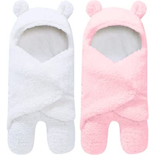 Spotted Play 2 Pack Sherpa Baby Swaddle Blanket - Pink and White