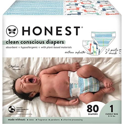 The Honest Company Clean Conscious Disposable Diapers - Dots+Dashes + Multi-Giraffes, Size 1, 78 Count