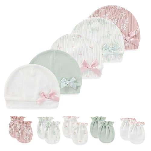 10 Pieces Newborn Baby Cotton Cap and Mitten Sets