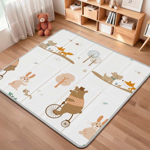 Foldable Baby Play Mat, PIGLOG Waterproof Playmats for Babies and Toddlers Kids, Safe Foam Playmat for Tummy Time, 50x50 Playpen Mat, Reversible Portable Baby Floor Mat for Infant, Toddler, Bear