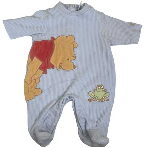 Vintage Disney Winnie the Pooh Blue Ribbed One Piece Footed Newborn Y2K 90s Frog