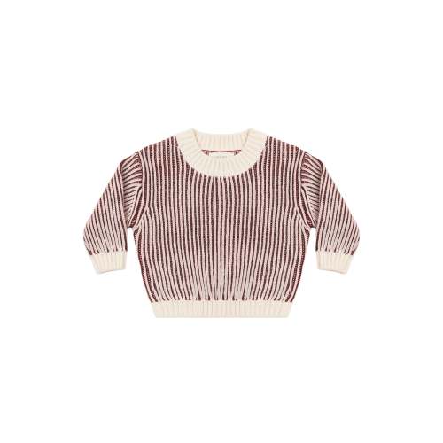 Quincy Mae - Relaxed Knit Sweater - Black Cherry Stripe