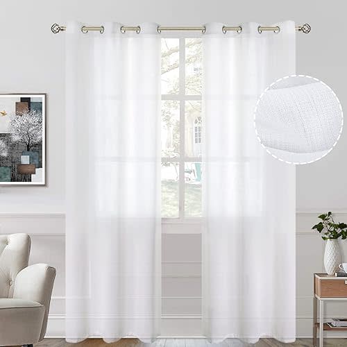 BGment Natural Linen Look Semi Sheer Curtains for Bedroom, Grommet Light Filtering Casual Textured Privacy Curtains for Living Room, 2 Panels (Each 42 x 84 Inch, White)