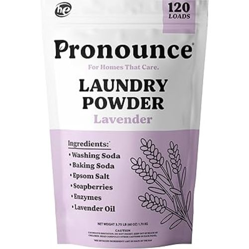 Pronounce Laundry Detergent Powder Alternative | Earth-Derived Ingredients, Eco-Friendly, Safer for Sensitive Skin, Eczema, and Babies. Stain + Smell Fighting. HE Safe (Lavender, 120 Loads).