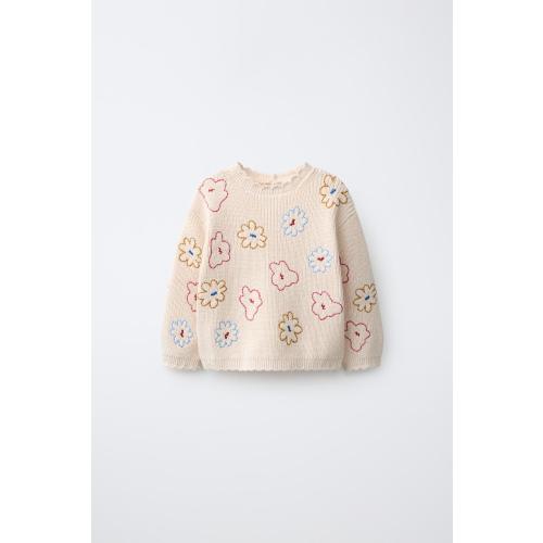 100% COTTON EMBROIDERED FLORAL JUMPER - Ecru | ZARA United States