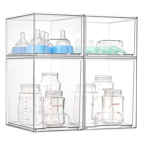 Vtopmart 4 Pack Clear Baby Bottle Organizer Set, Stackable Storage Drawers Ideal for Kichen Countertop, Vanity, Bathroom, Cabinet, Pantry Organization