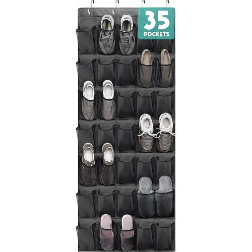 Tiblue Over The Door Shoe Organizers 35 Mesh Pockets Hanging Shoe Organizer Shoe Rack For Closet Entryway Bedroom Bathroom Pantry Shoe Holder, Men Sneakers, Women High Heeled Shoes, Flip Flops Black
