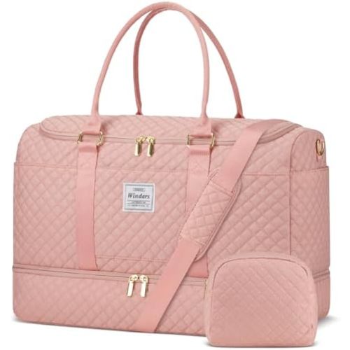 Travel Duffle Bag, Weekender Bags for Women with Shoe Compartment, Overnight Bag with Toiletry Bag, Carry On Duffel Bags For Airplanes, Yoga Gym Duffel Bag, Pink