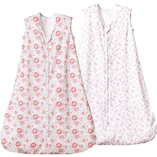 david's kids 100% Organic Cotton Baby Sleep Sack 0-6 Months, Soft Baby Wearable Blankets with 2-Way Zipper, 2 Pack Comfy Sleeping Bags for Infant Newborn Boys Girls Neutral, Small Size, Floral