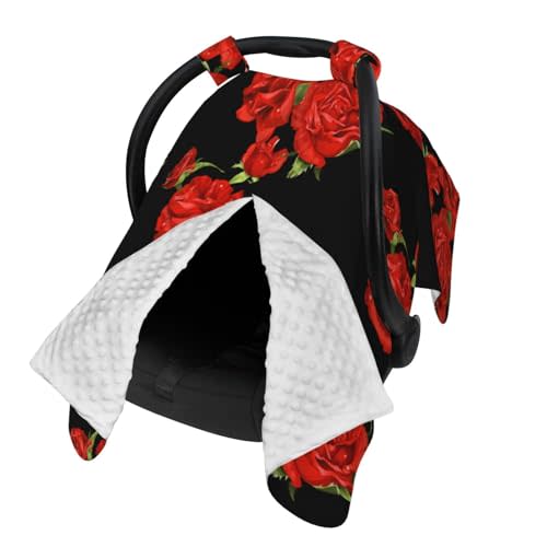 Red Rose Flowers Floral Black Baby Car Seat Canopy Cover, Nursing Cover for Newborn, Western Baby Stuff Stroller Cover for All Seasons