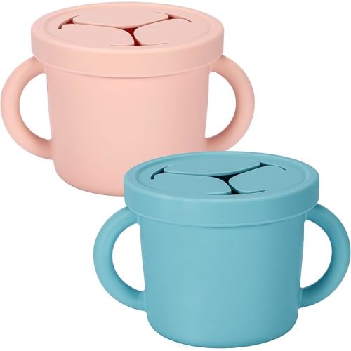 Snack Containers, Silicone Food Grade Silicone Cups, Toddler Snack Container Cups with Handles and Lid for Toddlers (Color 4)