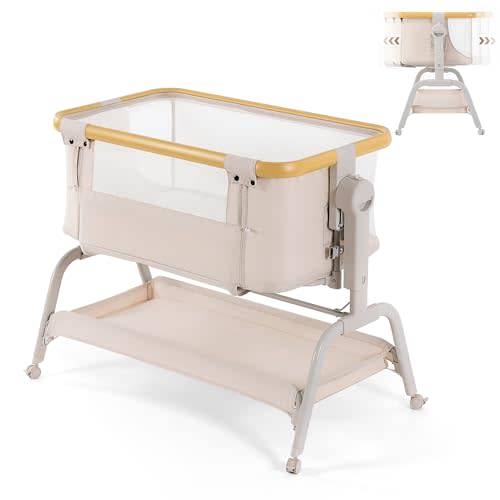 Familypoint 3-in-1 Baby Bassinet Bedside Sleeper with Memory Foam Mattress, Adjustable Rocking Crib, Breathable Mesh & Wheels, Spine Protection, CPSC Certified for Newborns & Infants