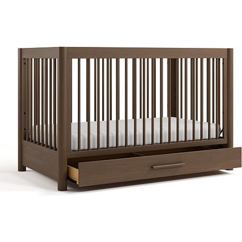 Storkcraft Malta 5-in-1 Convertible Crib with Drawer & Guardrail, Hazelnut