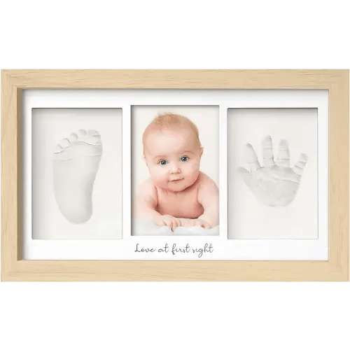 Baby Hand and Footprint Kit - Clay Handprint Keepsake Frame, Newborn Nursery Picture Frame, Personalized New Mom Gifts for Baby Shower & Registry (Ash Wood)
