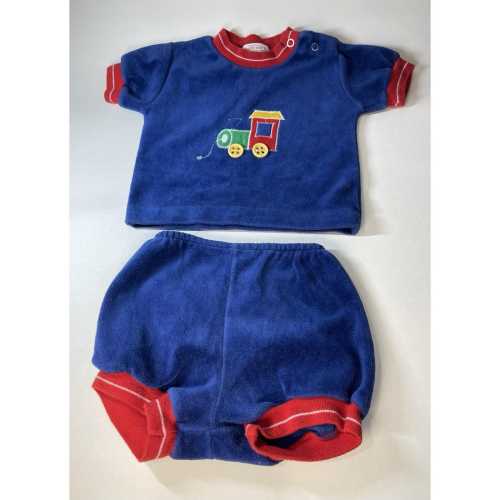 Vintage 70s Baby Outfit Train Terry Primary Colors Health-Tex USA 12 Month