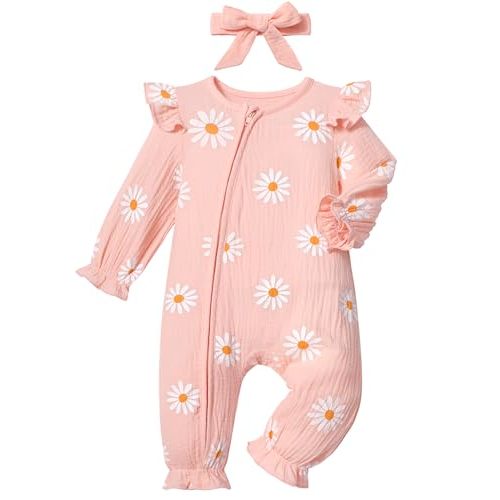 Infant Newborn Baby Girl Clothes Onesies for Baby Girl Long Sleeve Ruffle Baby Clothes with Headband